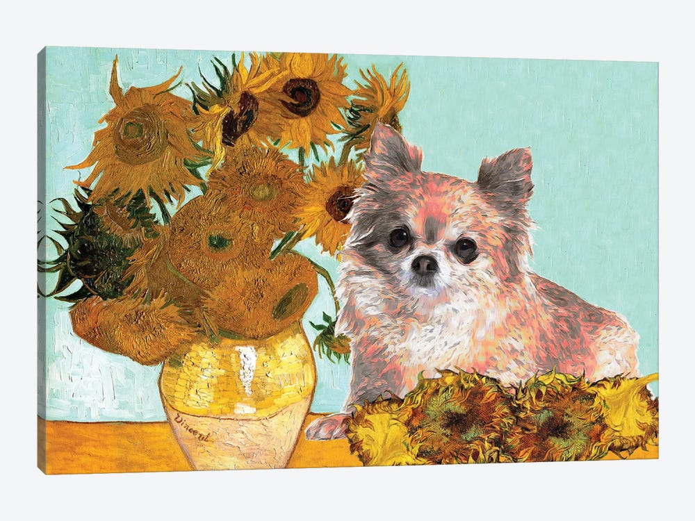 Long Haired Chihuahua Sunflowers by Nobility Dogs 1-piece Canvas Print