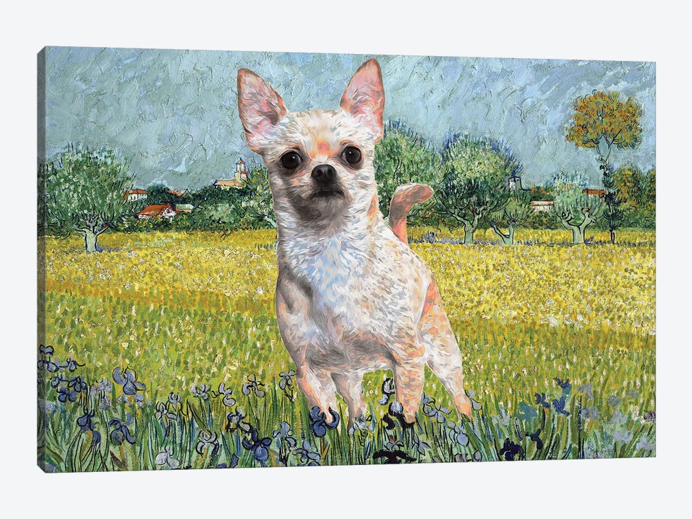 Chihuahua View Of Arles With Irises by Nobility Dogs 1-piece Canvas Wall Art