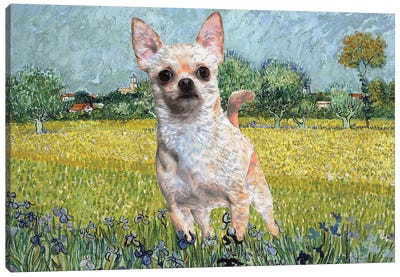 Chihuahua View Of Arles With Irises Canvas Art Print - Chihuahua Art