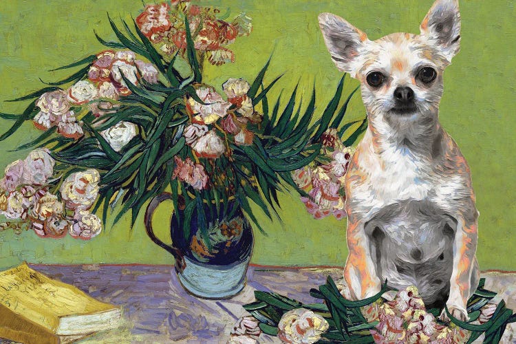 Chihuahua Vase With Oleanders And Books