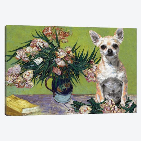 Chihuahua Vase With Oleanders And Books Canvas Print #NDG354} by Nobility Dogs Art Print
