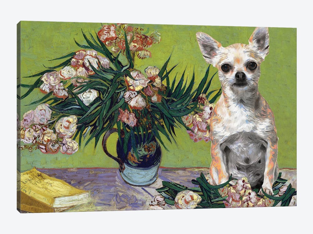 Chihuahua Vase With Oleanders And Books by Nobility Dogs 1-piece Art Print