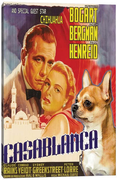Chihuahua Casablanca Movie Canvas Art Print - Romance Movie Art