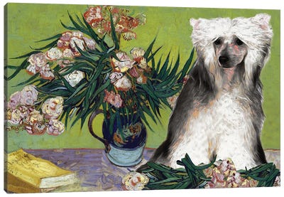 Chinese Crested Powder Puff Vase With Oleanders Canvas Art Print
