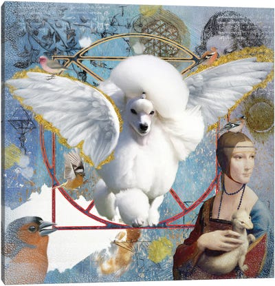 White Poodle Angel Canvas Art Print - Ferrets