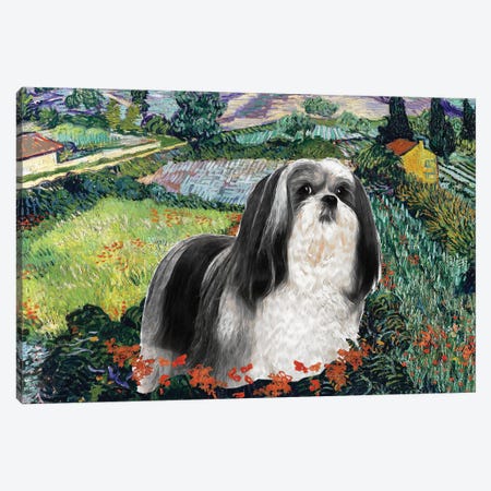 Lhasa Apso Field With Poppies Canvas Print #NDG394} by Nobility Dogs Canvas Print