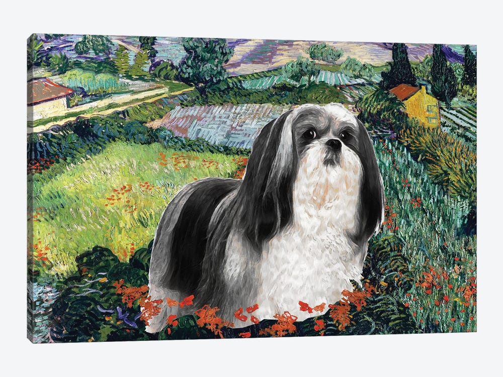 Lhasa Apso Field With Poppies by Nobility Dogs 1-piece Canvas Art Print