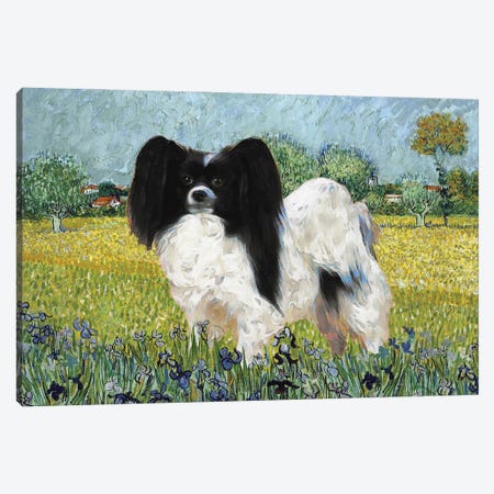 Papillon Dog View Of Arles With Irises Canvas Print #NDG398} by Nobility Dogs Canvas Wall Art