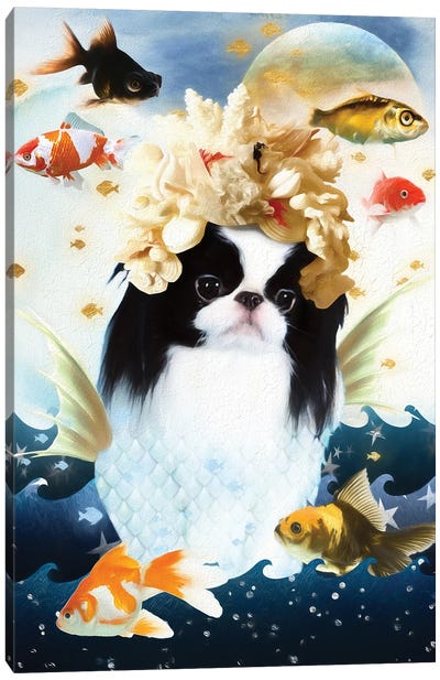 Japanese Chin Mermaid And Goldfish Canvas Art Print - Goldfish Art