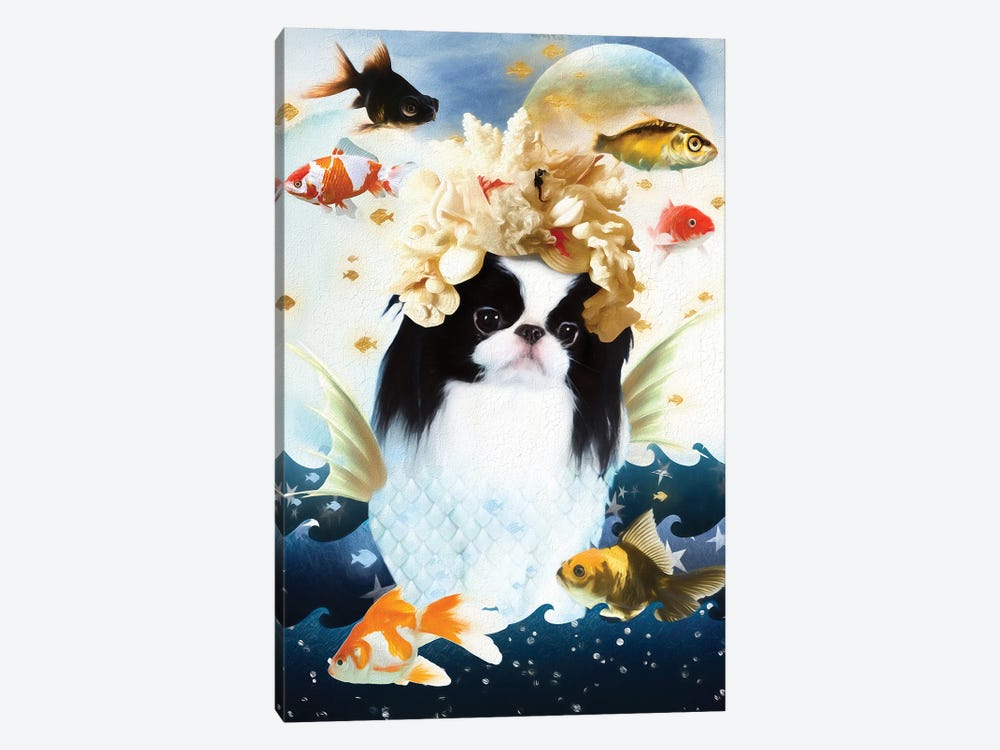 Japanese Chin Mermaid And Goldfish by Nobility Dogs 1-piece Canvas Wall Art