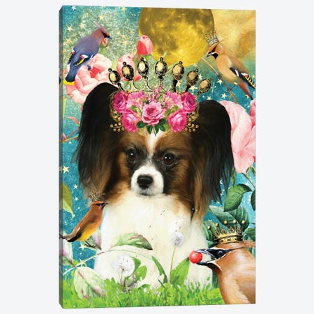 Papillon Dog And Waxwing Canvas Print #NDG401} by Nobility Dogs Canvas Wall Art