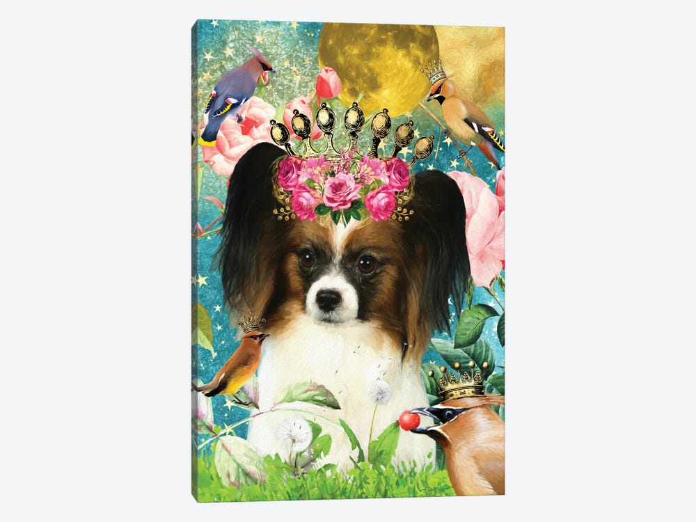 Papillon Dog And Waxwing by Nobility Dogs 1-piece Canvas Art