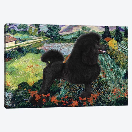Black Poodle Field With Poppies Canvas Print #NDG406} by Nobility Dogs Canvas Print