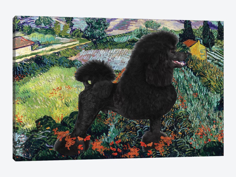 Black Poodle Field With Poppies by Nobility Dogs 1-piece Art Print