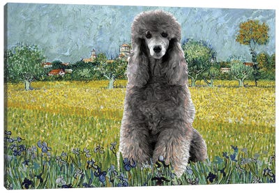 Poodle View Of Arles With Irises Canvas Art Print - Poodle Art