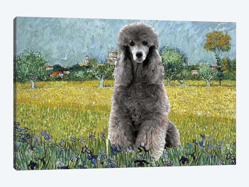 Poodle View Of Arles With Irises by Nobility Dogs 1-piece Canvas Wall Art