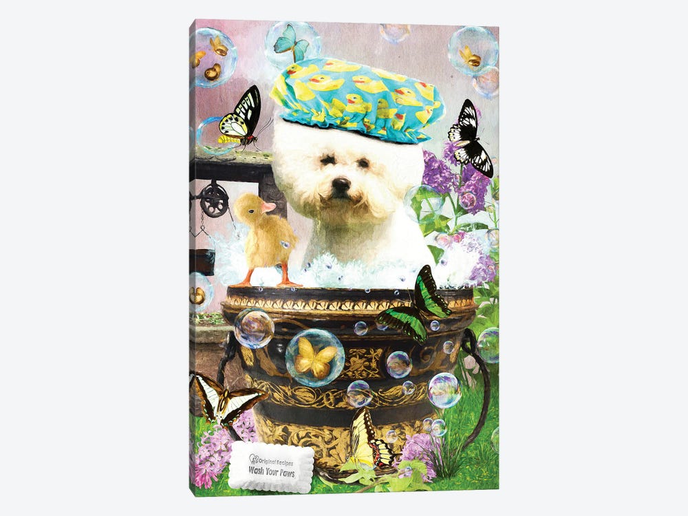 Bichon Frise Wash Your Paws by Nobility Dogs 1-piece Canvas Wall Art
