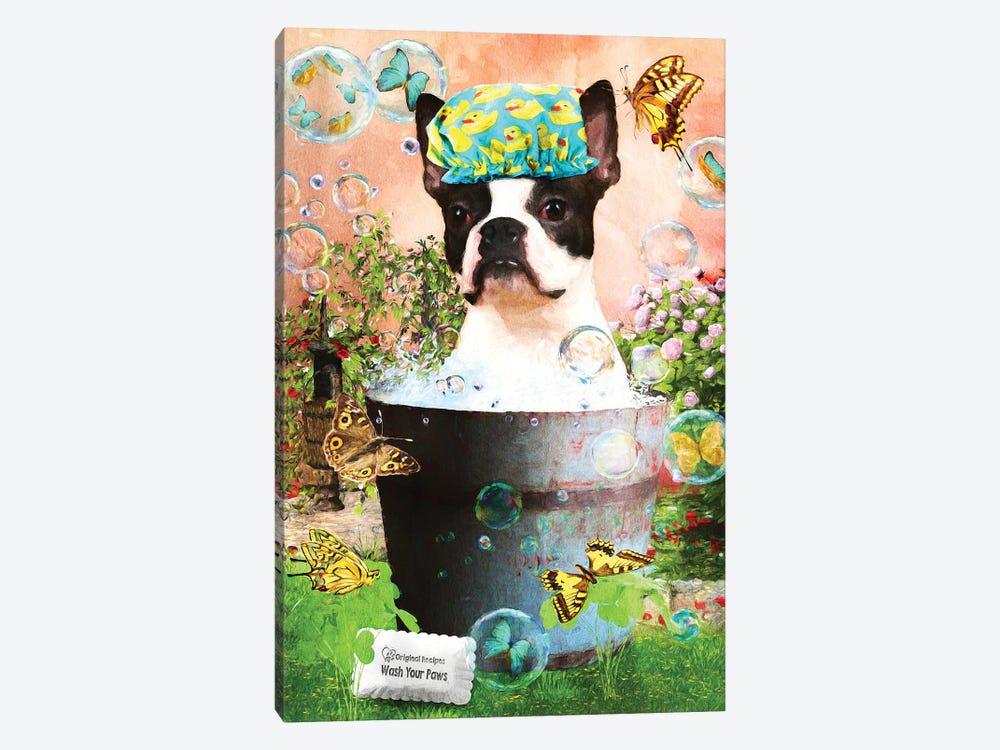 Boston Terrier Wash Your Paws by Nobility Dogs 1-piece Art Print