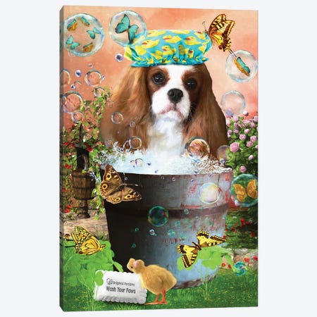 Cavalier King Charles Spaniel Wash Your Paws Canvas Print #NDG42} by Nobility Dogs Canvas Wall Art