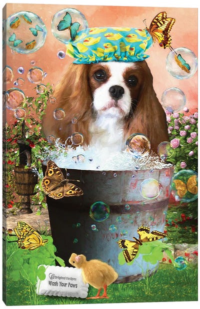 Cavalier King Charles Spaniel Wash Your Paws Canvas Art Print - Cavalier King Charles Spaniel Art