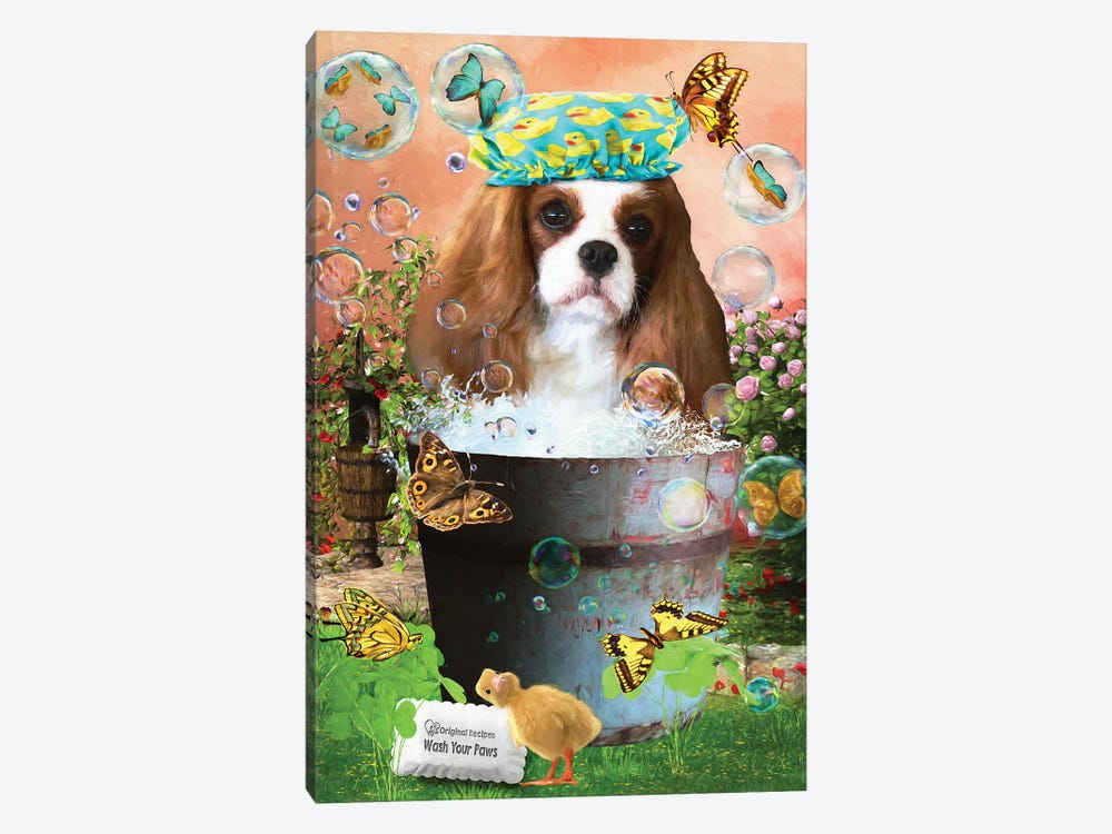 Cavalier King Charles Spaniel Wash Your Paws by Nobility Dogs 1-piece Canvas Artwork
