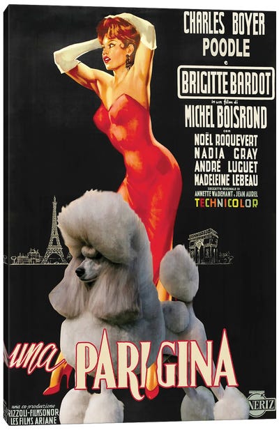 Grey Poodle Una Parigina Movie Canvas Art Print - Brigitte Bardot