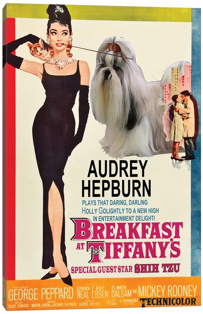 Shih Tzu Breakfast At Tiffany Movie Canvas Art Print - Audrey Hepburn