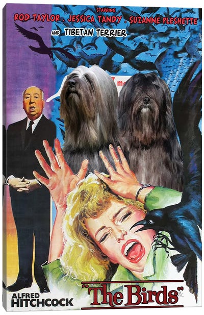 Tibetan Terrier The Birds Movie Canvas Art Print - Horror Movie Art