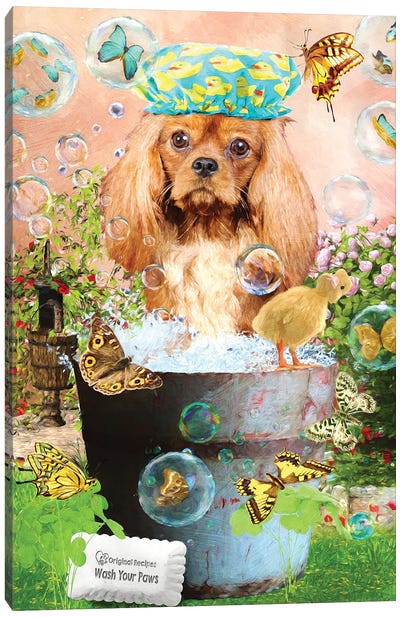 Ruby Cavalier King Charles Spaniel Wash Your Paws Canvas Art Print - Nobility Dogs