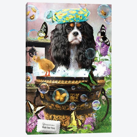 Tri Color Cavalier King Charles Spaniel Wash Your Paws Canvas Print #NDG44} by Nobility Dogs Art Print