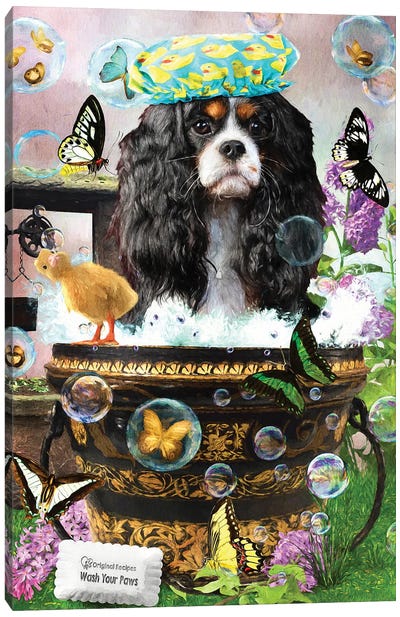 Tri Color Cavalier King Charles Spaniel Wash Your Paws Canvas Art Print - Nobility Dogs