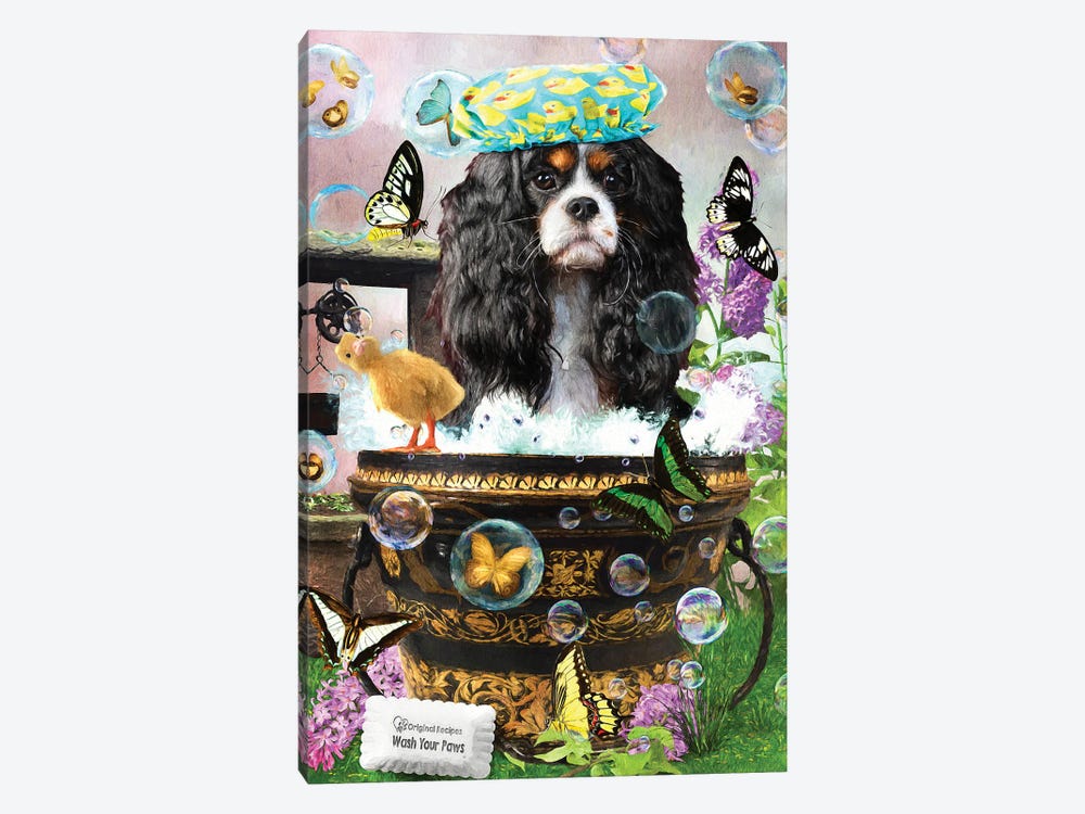 Tri Color Cavalier King Charles Spaniel Wash Your Paws by Nobility Dogs 1-piece Canvas Artwork