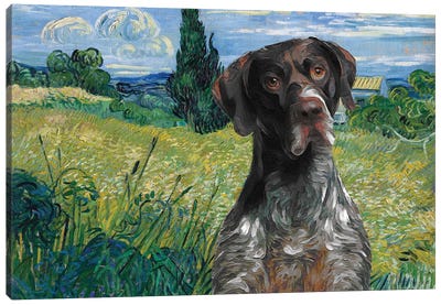 German Shorthaired Pointer Wheat Field With Cypress Canvas Art Print - German Shorthaired Pointer Art