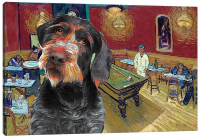 German Wirehaired Pointer The Night Café Canvas Art Print - Cafe Art