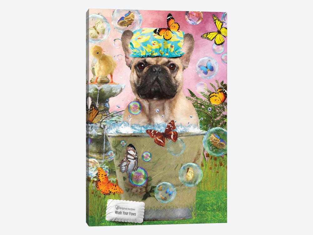 Fawn French Bulldog Wash Your Paws by Nobility Dogs 1-piece Canvas Art Print