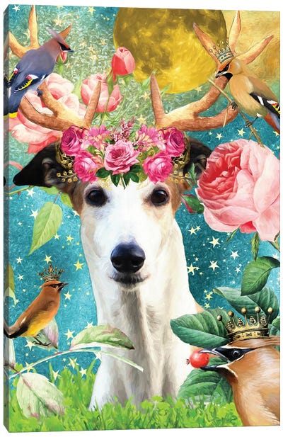 Greyhound And Waxwing Canvas Art Print - Nobility Dogs