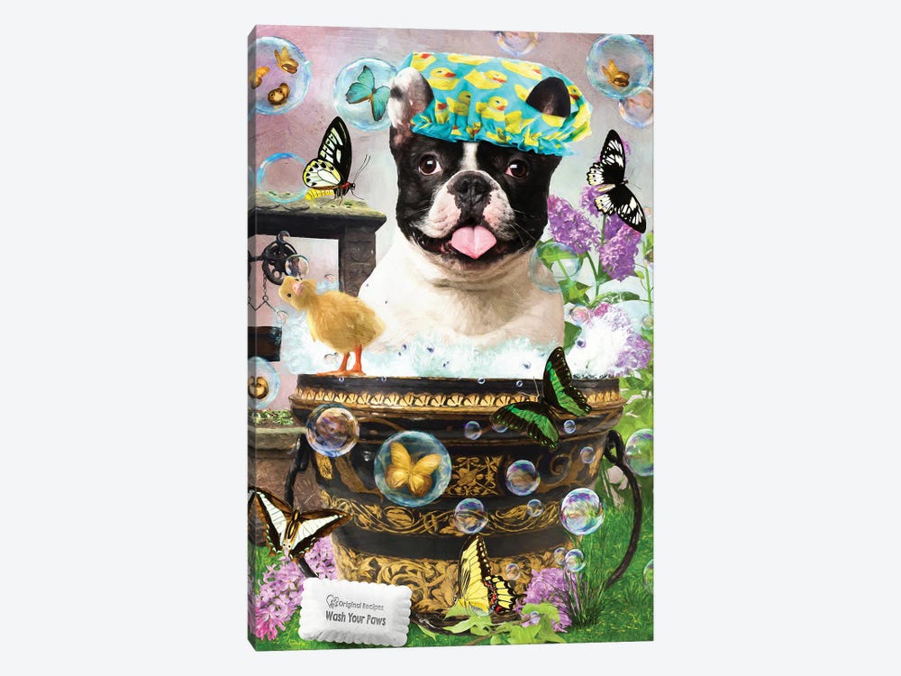 Pied French Bulldog Wash Your Paws by Nobility Dogs 1-piece Canvas Art