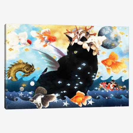 Black Cat Mermaid Canvas Print #NDG493} by Nobility Dogs Art Print
