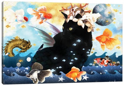 Black Cat Mermaid Canvas Art Print - Nobility Dogs