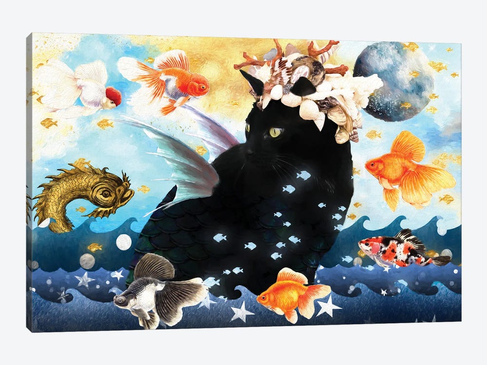 Black Cat Mermaid by Nobility Dogs 1-piece Canvas Art Print