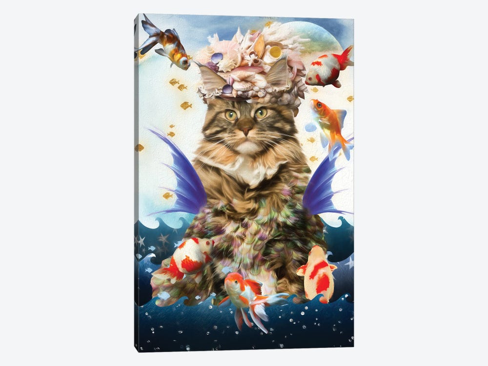 Maine Coon Cat Mermaid And Goldfish by Nobility Dogs 1-piece Canvas Print