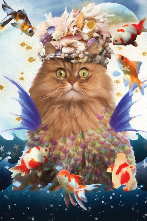 Persian Cat Mermaid And Goldfish