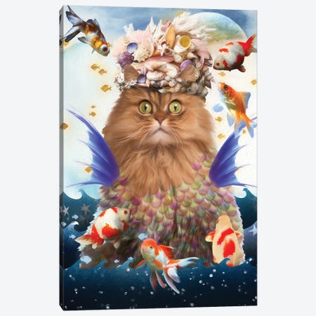 Persian Cat Mermaid And Goldfish Canvas Print #NDG496} by Nobility Dogs Canvas Art