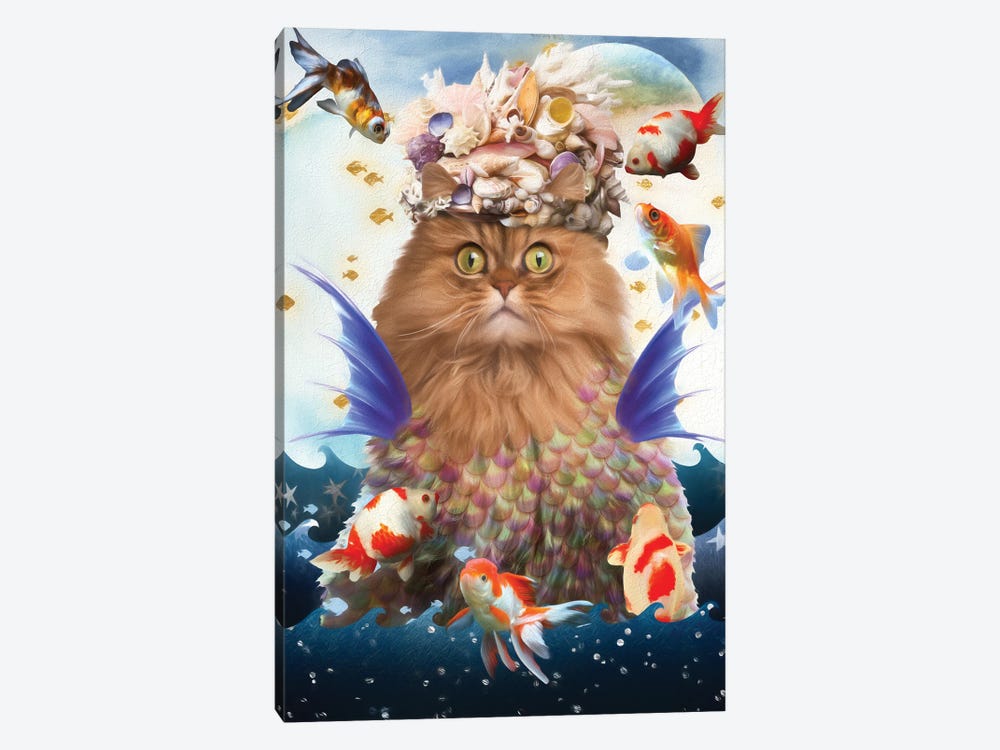 Persian Cat Mermaid And Goldfish by Nobility Dogs 1-piece Canvas Wall Art