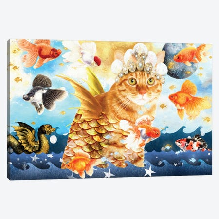 Red Tabby Cat Mermaid And Goldfish Canvas Print #NDG498} by Nobility Dogs Canvas Art Print
