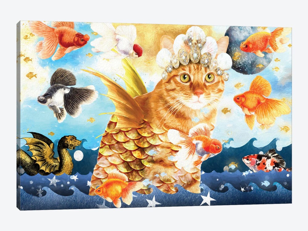 Red Tabby Cat Mermaid And Goldfish by Nobility Dogs 1-piece Canvas Art