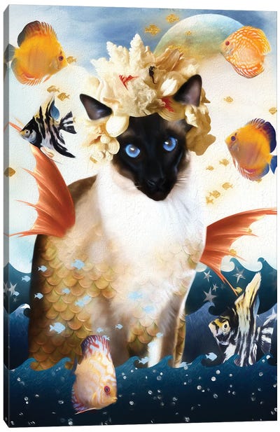 Siamese Cat Mermaid Canvas Art Print - Siamese Cat Art