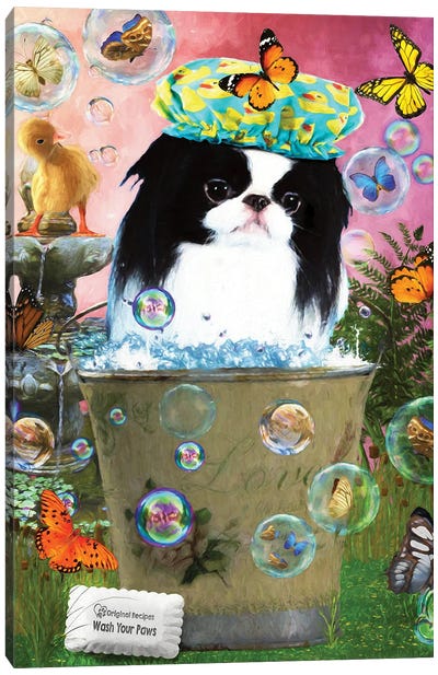 Japanese Chin Wash Your Paws Canvas Art Print