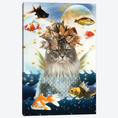 Siberian Cat Mermaid And Goldfish Canvas Print #NDG500} by Nobility Dogs Canvas Art Print