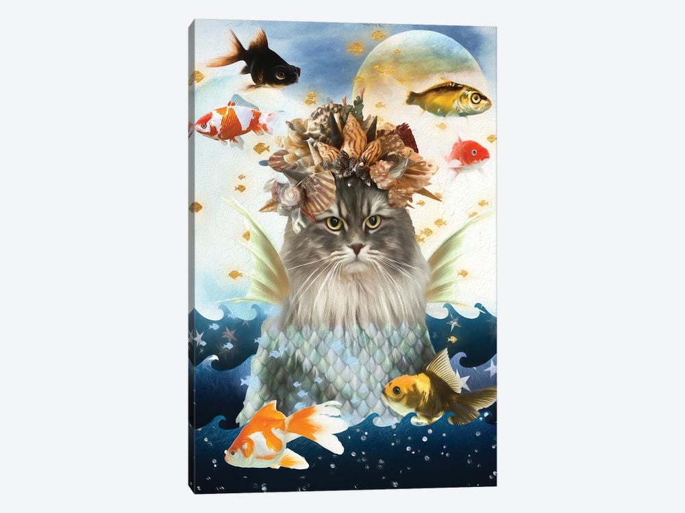 Siberian Cat Mermaid And Goldfish by Nobility Dogs 1-piece Canvas Art